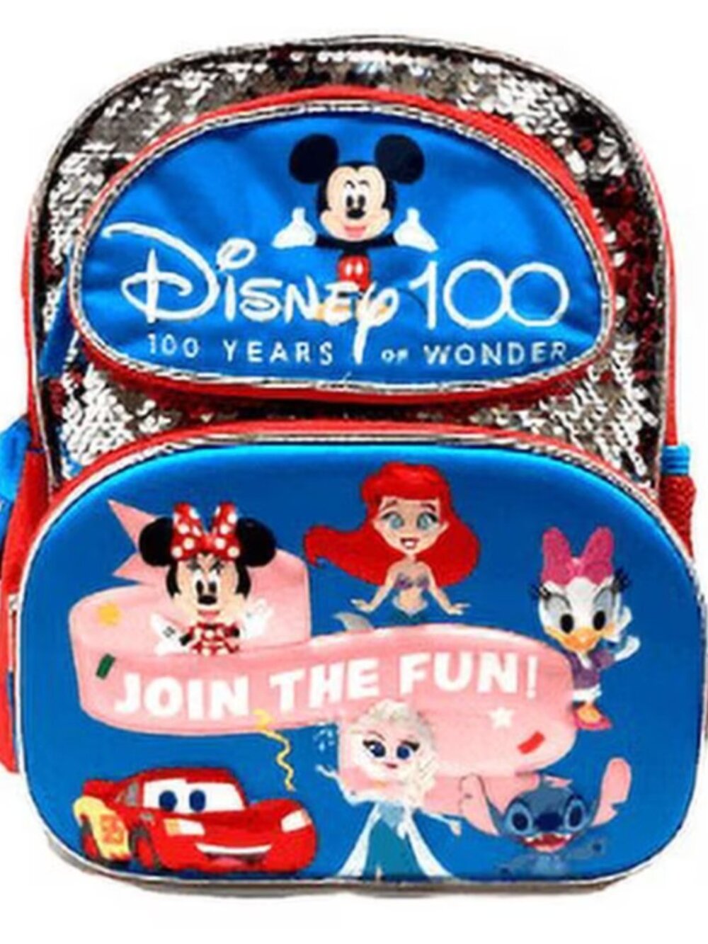 Disney 100 Years 3-d 16" Backpack W/seguin Body All Over Print